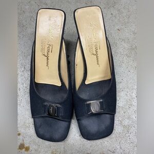 Salvatore Ferragamo Black Chunky Heels with Modern Squared Toe